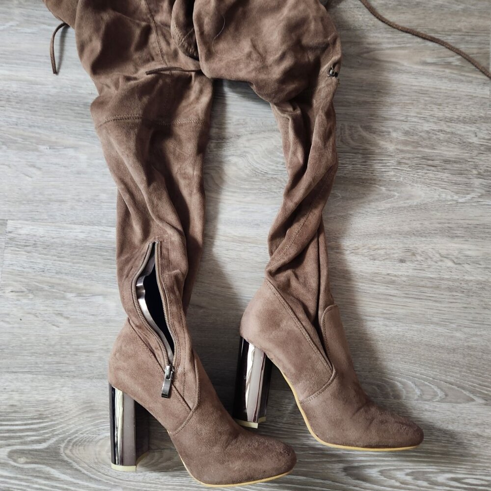 No Doubt Brown Over-the-Knee Block Heel Boots - size 5.5 (uk 3)